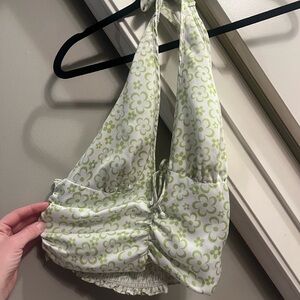 Cotton Candy Green and White Ruched Top